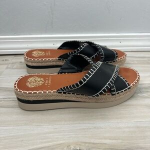 Vince Camuto Belisnda Black Slide Platform Sandals Contrast Stitching Wide